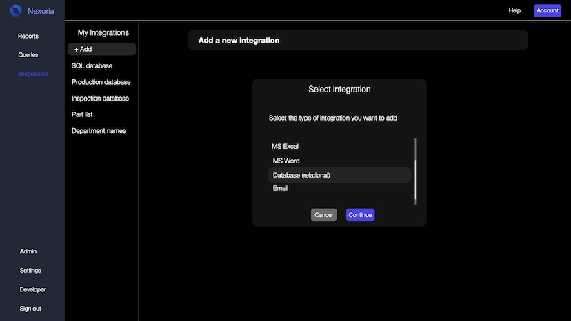 Integration page screenshot